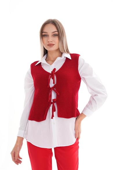 Kadın Önden Bağlama Detaylı Triko Örme Yelek 245329 -