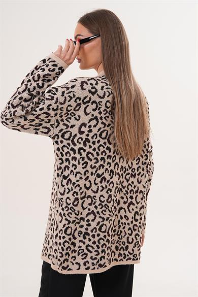 Kadın Önü Açık Leopar Desen Hırka 255460 -