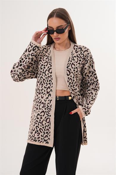 Kadın Önü Açık Leopar Desen Hırka 255460 -