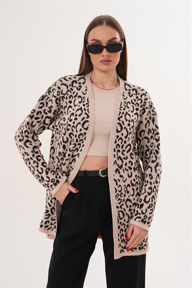 Kadın Önü Açık Leopar Desen Hırka 255460 -