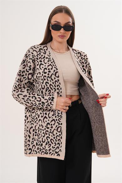 Kadın Önü Açık Leopar Desen Hırka 255460 -