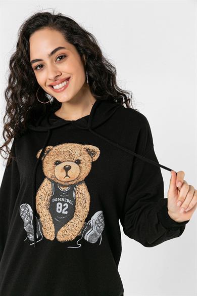 Kadın Önü Baskı Detaylı Kapüşonlu Sweatshirt