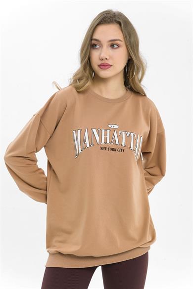 Kadın Önü Baskı Detaylı Oversize Sweatshirt