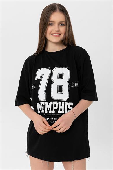 Kadın Önü Baskı Detaylı Oversize T-Shirt