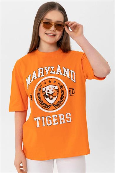 Kadın Önü Baskı Detaylı Oversize T-Shirt