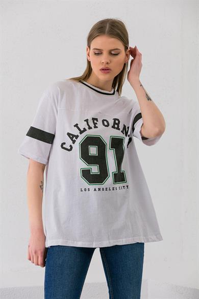 Kadın Önü Baskı Detaylı Oversize T-shirt