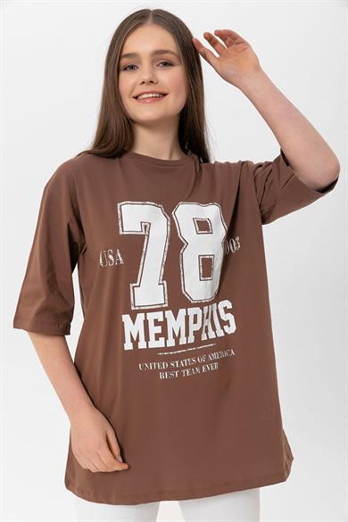 Kadın Önü Baskı Detaylı Oversize T-Shirt
