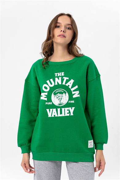 Kadın Önü Baskı Detaylı Üç İplik Oversize Sweatshirt 235003 -