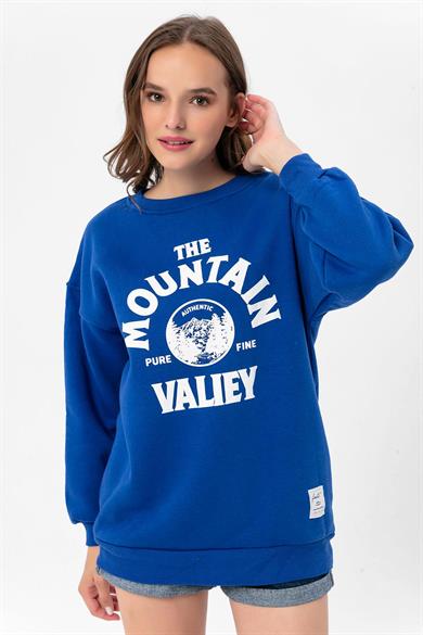 Kadın Önü Baskı Detaylı Üç İplik Oversize Sweatshirt 235003 -