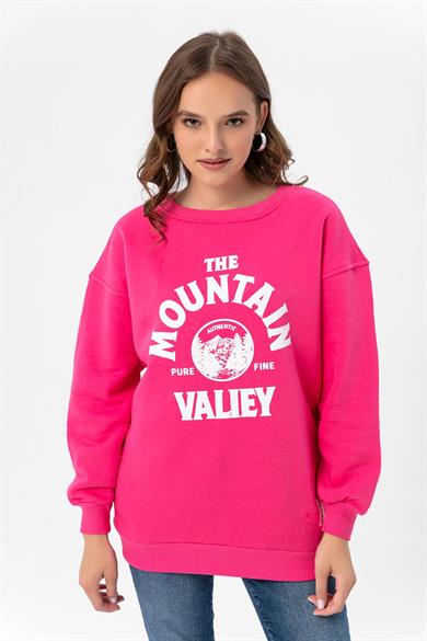 Kadın Önü Baskı Detaylı Üç İplik Oversize Sweatshirt 235003 -
