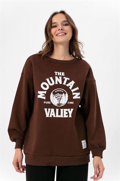 Kadın Önü Baskı Detaylı Üç İplik Oversize Sweatshirt 235003 -