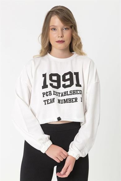 Kadın Önü Baskılı Beli Büzgülü Sweatshirt
