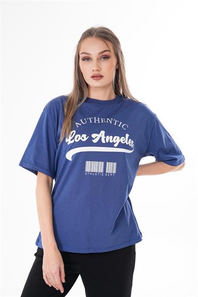 Kadın Önü Baskılı Bisiklet Yaka Oversize Tişört 260387 -