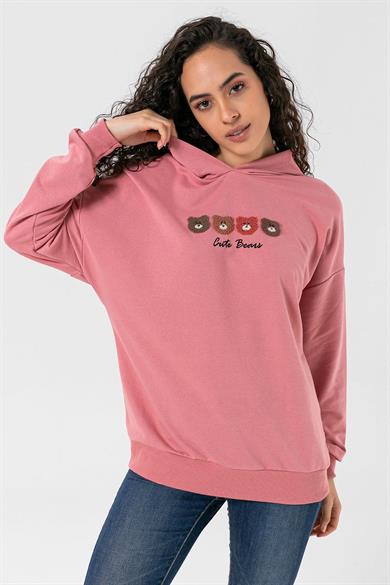 Kadın Önü Baskılı Kapüşonlu Oversize Sweatshirt