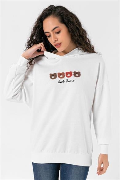 Kadın Önü Baskılı Kapüşonlu Oversize Sweatshirt