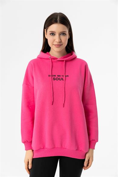 Kadın Önü Baskılı Kapüşonlu Üç İplik Sweatshirt 235020 -