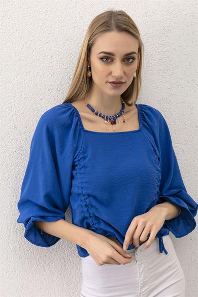 Kadın Önü Büzgülü Gofre Dokulu Bluz
