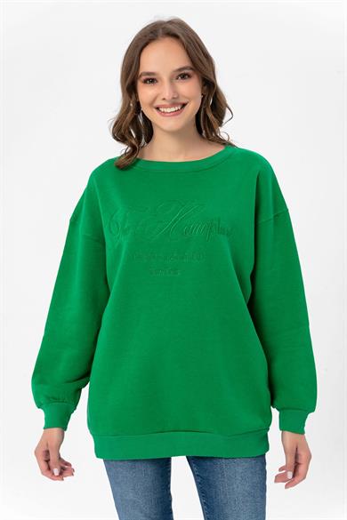 Kadın Önü Nakış Detaylı Üç İplik Oversize Sweatshirt 235005 -