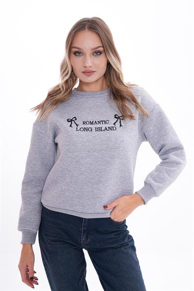 Kadın Önü Nakış Detaylı Üç İplik Sweatshirt 255007 -