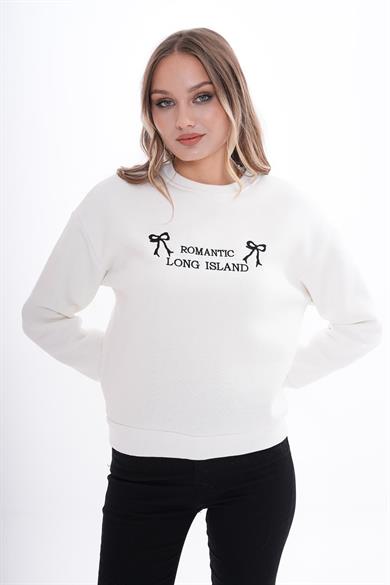 Kadın Önü Nakış Detaylı Üç İplik Sweatshirt 255007 -
