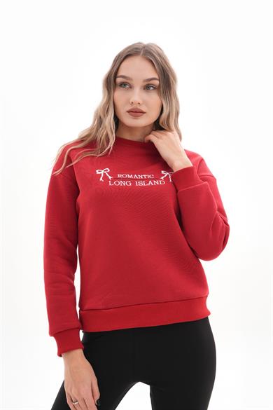Kadın Önü Nakış Detaylı Üç İplik Sweatshirt 255007 -