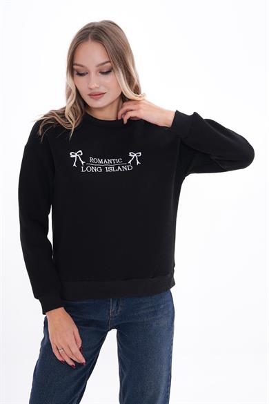Kadın Önü Nakış Detaylı Üç İplik Sweatshirt 255007 -