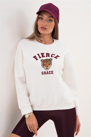 Kadın Önü Nakışlı Üç İplik Sweatshirt 255375 -