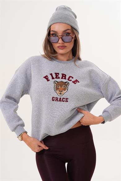Kadın Önü Nakışlı Üç İplik Sweatshirt 255375 -