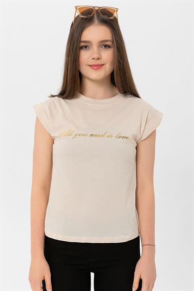 Kadın Önü Yazı Baskılı T-Shirt 250032 -