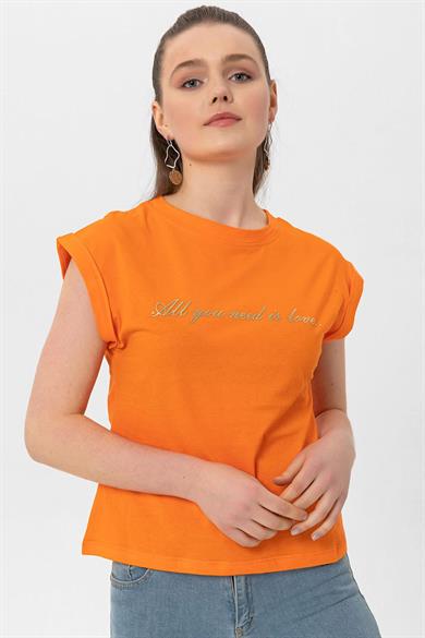 Kadın Önü Yazı Baskılı T-Shirt 250032 -