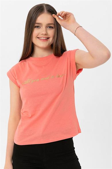 Kadın Önü Yazı Baskılı T-Shirt 250032 -