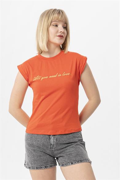 Kadın Önü Yazı Baskılı T-Shirt 250032 -