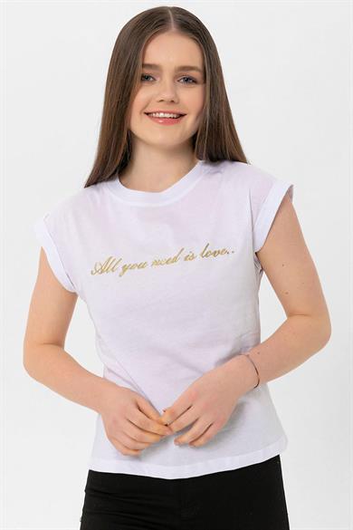 Kadın Önü Yazı Baskılı T-Shirt 250032 -