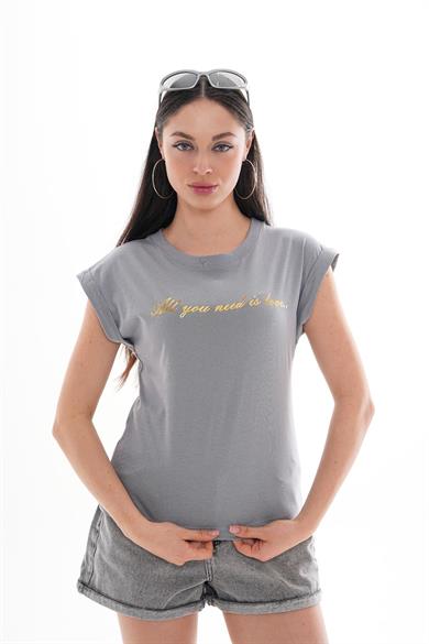 Kadın Önü Yazı Baskılı T-Shirt 250032 -