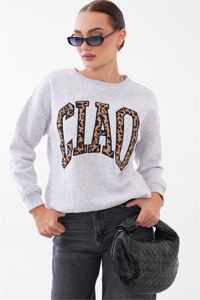Kadın Önü Yazı Detaylı Üç İplik Sweatshirt 255365 - 265126
