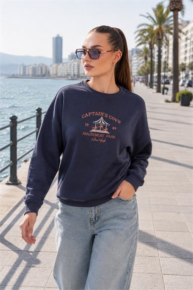Kadın Önü Yazı Nakışlı Üç İplik Sweatshirt 255366 - 265125