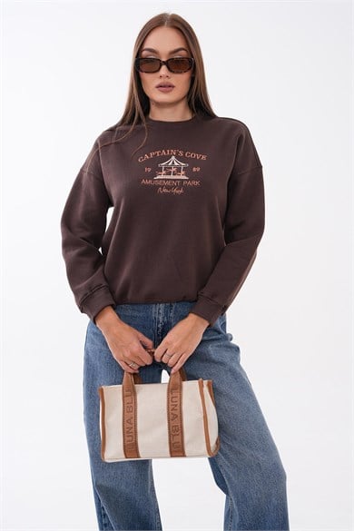 Kadın Önü Yazı Nakışlı Üç İplik Sweatshirt 255366 - 265125