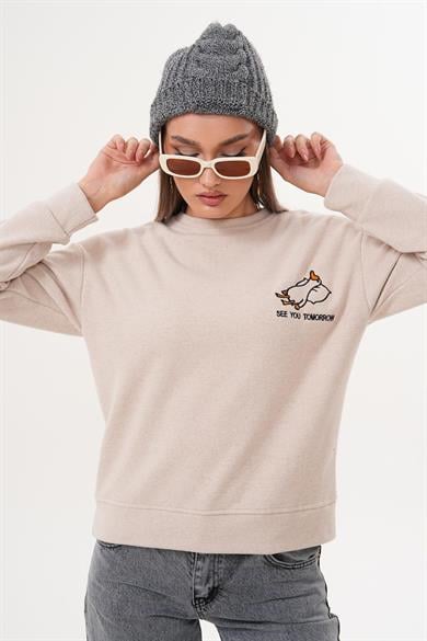 Kadın Ördek Nakışlı Selanik Örme Sweatshirt 255077 -