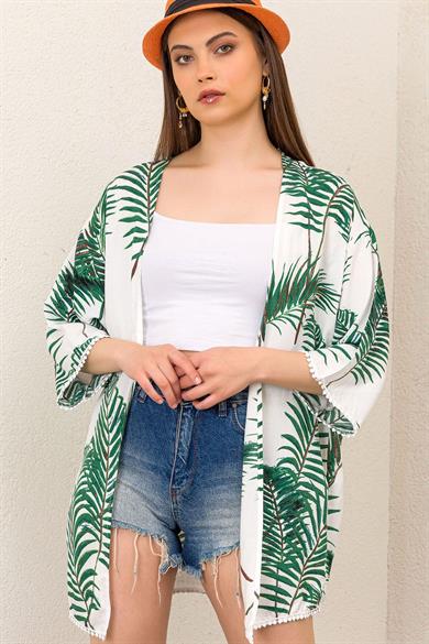 Kadın Palmiye Güpür Detaylı Viskon Kimono Ceket 230200 -