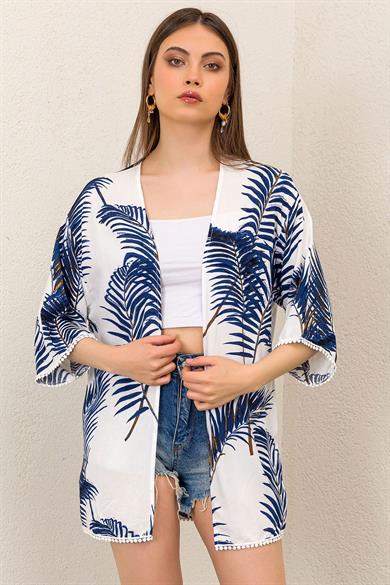 Kadın Palmiye Güpür Detaylı Viskon Kimono Ceket 230200 -