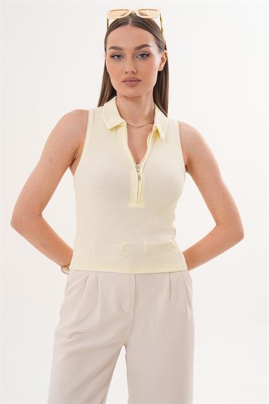 Kadın Polo Yaka Fermuar Detaylı Kaşkorse Bluz 260035 -
