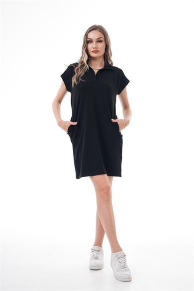 Kadın Polo Yaka Kısa Kollu Mini Elbise 260095 -