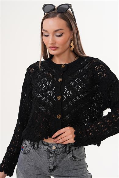 Kadın Ponpon Desenli Düğmeli Triko Örme Hırka 260444 -