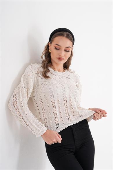 Kadın Ponpon Desenli Triko Örme Kazak 255409 -