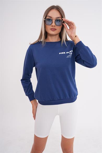 Kadın Sırt Baskı Detaylı Bisiklet Yaka İki İplik Sweatshirt 245277 -