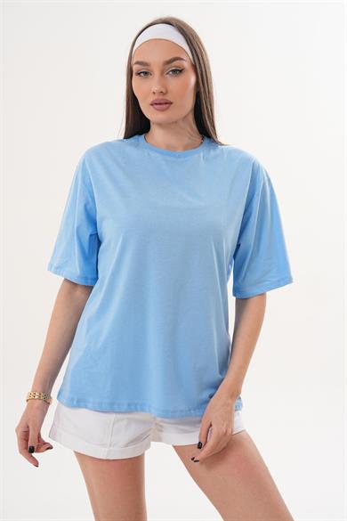 Kadın Sırt Baskı Detaylı Bisiklet Yaka Oversize Tişört 260257 -