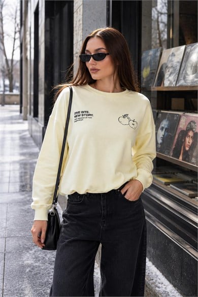 Kadın Sırt Baskı Detaylı Bisiklet Yaka Sweatshirt 265118 -