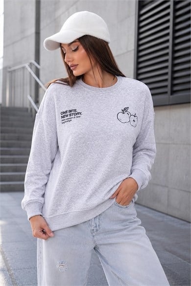 Kadın Sırt Baskı Detaylı Bisiklet Yaka Sweatshirt 265118 -