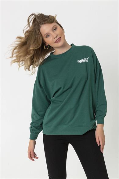 Kadın Sırt Baskı Detaylı Bisiklet Yaka Sweatshirt