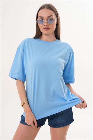 Kadın Sırt Baskı Detaylı Bisiklet Yaka Oversize Tişört 260259 -